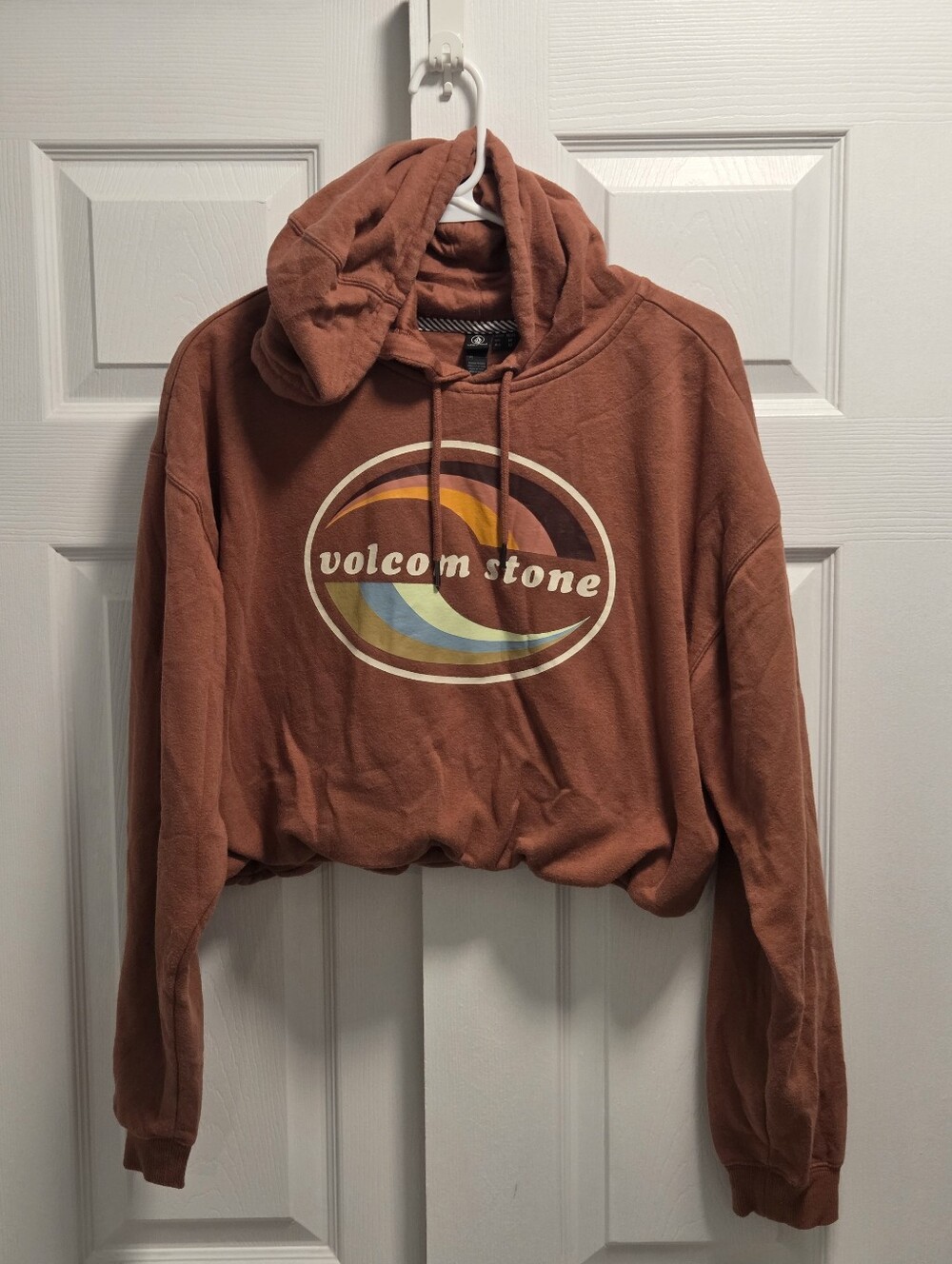 Volcom Stone Rust Cropped Hoodie with Graphic Logo Size Medium